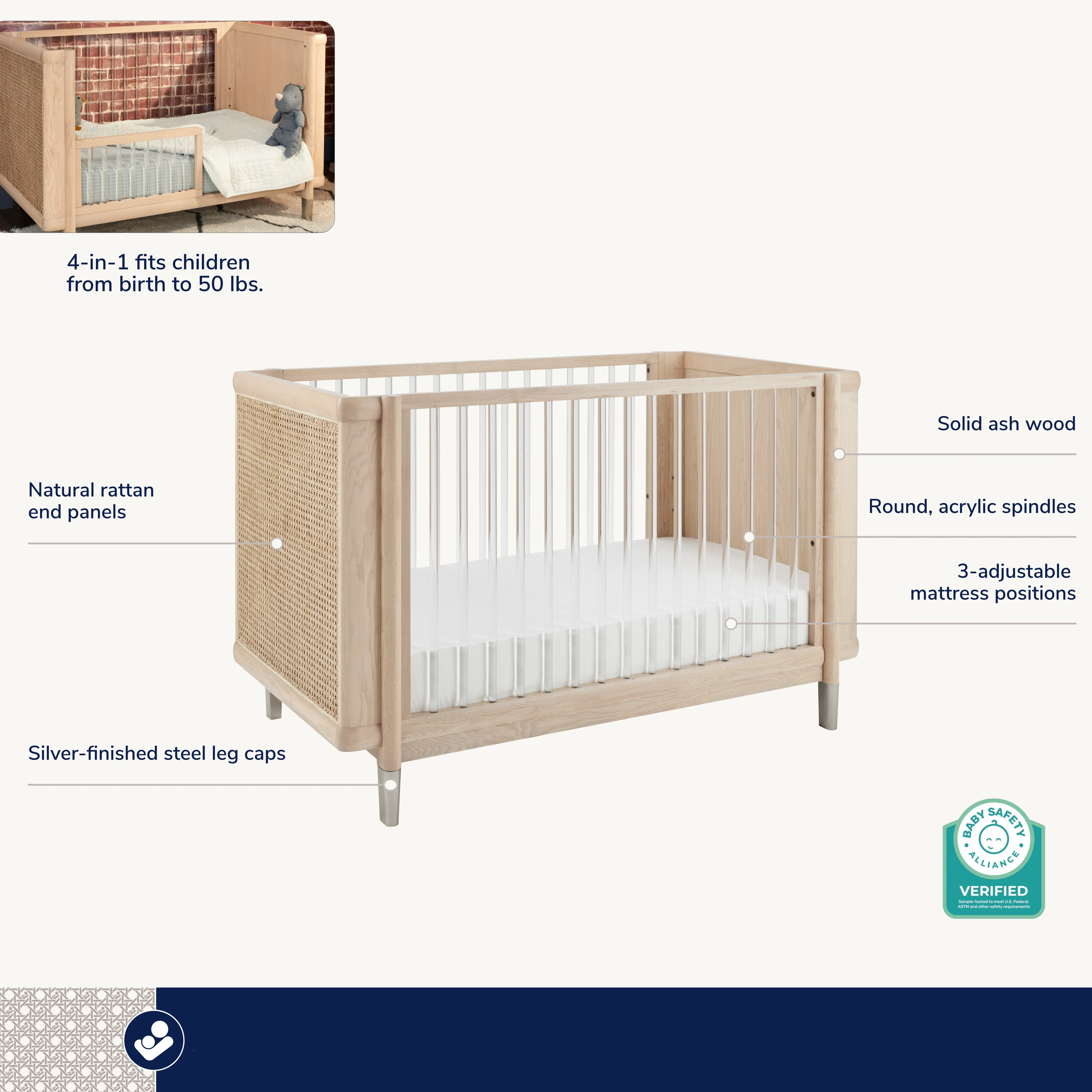 Brisa 4-in-1 Convertible Crib with Toddler Bed/Daybed Conversion Kit - Image 4